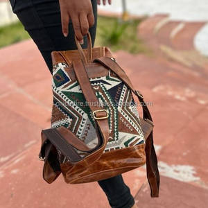 Nouveau Western Boho Style Vintage fait à la main en cuir Jacquard cordon sacs à dos point à la main Klim en cuir véritable Style indien sacs - Product Image 4