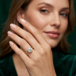 Yellow Gold Solitaire Engagement <b>Ring</b> Round Brilliant Lab Grown Diamond Wedding <b>Ring</b> <b>Plain</b> High Polish Band - Product Image 1