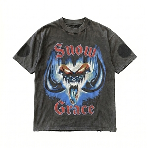 Snow Grace Printed Oversized T-<b>Shirt</b> Men Short Sleeve Vintage Style O-Neck Cotton Jersey Fit - Product Image 1