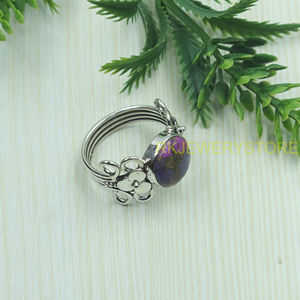 Natural Purple Copper Turquoise <b>Ring</b> 925 Sterling Silver Handmade Floral <b>Statement</b> Adjustable <b>Ring</b> Gift Jewelry for Unisex Her - Product Image 2