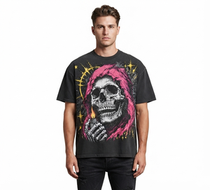 T-shirt en coton imprimé tendance, style vintage, manches courtes, effet délavé, imprimé graphique, unisexe - Product Image 4
