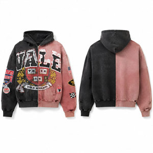 Sudadera con capucha y cremallera Vale Dreams para hombre, estilo oversize, diseño patchwork, ropa de calle, chaqueta de forro polar con capucha para otoño - Product Image 1