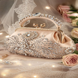 Vintage gold lace and crystal-encrusted evening bag. Delicate, ornate, and stunning. Available at wholesale prices. - Product Image 4