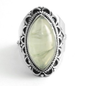 Bagues en argent sterling 925 serties de préhnite ovale inspirées de l'océan, style bohème, bijoux en argent frais - Product Image 2