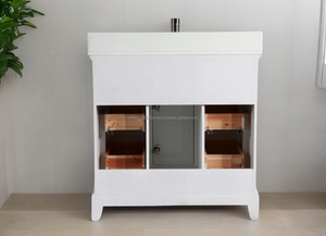 36 Inch Modern Solid Wood Plywood Floor Mounted Vanity Combo <b>Bathroom</b> Cabinet <b>Mirror</b> Countertop Included White/Natural Finish - Product Image 6