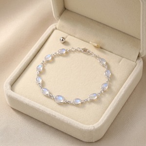 Natural Rainbow Moonstone <b>Bracelet</b> 925 Sterling Silver Adjustable Link <b>Bracelet</b> <b>Gemstone</b> Jewelry Minimalist Elegant Gift For Her - Product Image 2