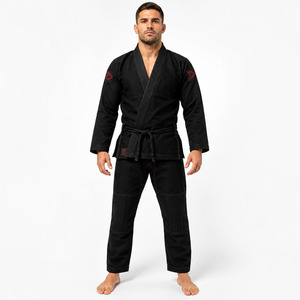 Kimono Negro de BJJ para Hombre, Ropa de Artes Marciales, 100% Algodón, Ligero, de Secado Rápido, Duradero, Corte Regular, Talla Adulto, con Detalle de Logotipo Rojo - Product Image 1