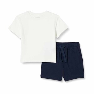 Women's White Short Sleeve T-Shirt and Navy Blue Drawstring Shorts Set Cotton Breathable Casual Wear - Product Image 1