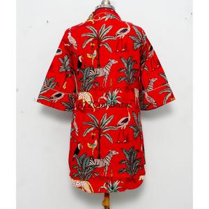 Robe longue 100% Coton Pur Col V Manches 3/4 Boutonnée devant Style Club Sexy Moulante Soirée Formelle Imprimé Blocs Découpes Frontales - Product Image 6