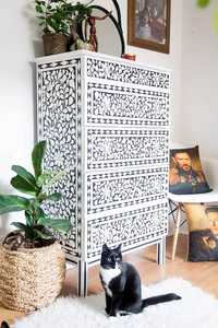 <b>Handmade</b> Flower Design Bone Inlay Dresser Kids Fabric Metal Storage Drawers Bedroom Living Room Bed Side Table <b>Clothes</b> Shoes - Product Image 6
