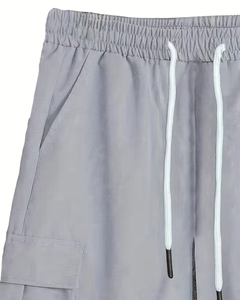 Men's Color Blocking Polo Shirt With Cargo Shorts Set Breathable Summer Casual Outfit Gray And Cream - Product Image 6