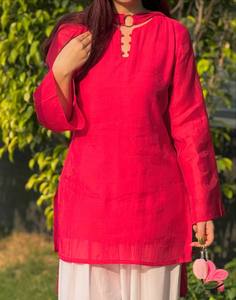 Ensemble traditionnel indien pakistanais pour femmes en coton rose, longueur cheville, avec broderie florale, coupe ample, vêtements décontractés - Product Image 2