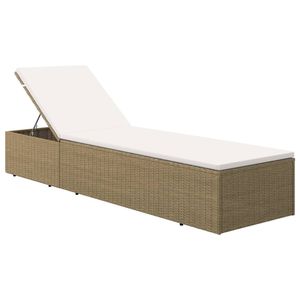 Brown and Cream White Poly <b>Rattan</b> <b>Sunlounger</b> - Product Image 2