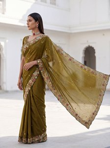 Sari Tradicional Indio de Seda NiMa Creations con Borde Bordado de Secado Rápido para Bodas y Fiestas, Largo hasta el Suelo, Corte Regular para Mujer - Product Image 4