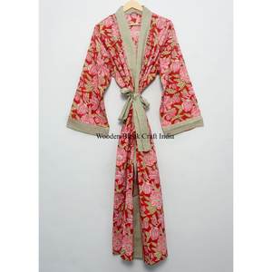 Nuevo Kimono de Algodón Estampado a Mano para Mujer con Cinturón, Ligero, Estilo Boho, para Usar como Ropa de Dormir o para el Verano - Product Image 1