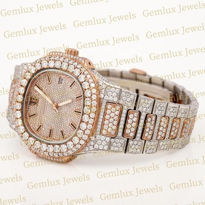 High Quality Pass Diamond Tester Rose Gold Tow Tone Cushion Dial D VVS Fully Iced Out Moissanite Diamond Auto Date Hip Hop <b>Watch</b> - Product Image 5