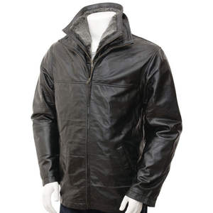 Blouson en cuir pour homme prêt pour la ville, aspect cuir lisse, imperméable et coupe-vent, style urbain, logo frontal - Product Image 1
