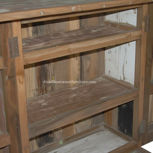 เคาน์เตอร์บาร์ไม้เรือรีไซเคิล โต๊ะบาร์ไม้เก่าสไตล์เรียบง่าย เฟอร์นิเจอร์ไม้เรือหลากสีสันสำหรับบ้านและร้านค้า - Product Image 5