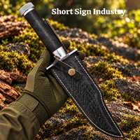 Nouveau couteau de chasse Bowie en acier Damas, lame dentelée de 0,5 mm à pointe clip, manche en caoutchouc, qualité industrielle, pour camping et survie en extérieur