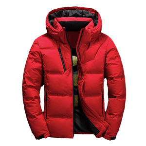 Chaqueta Acolchada Roja con Capucha para Hombre, Cierre de Cremallera, Relleno de Poliéster, Color Sólido, Impermeable, con Bloques de Color y Logotipo Frontal - Product Image 5