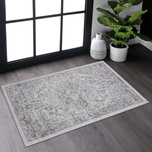 Collection LOOM LUXE : Ensemble de tapis 2x3 Argent/Orientaux, anti-déchirure, pour la maison et le bureau, design élégant et résistant aux taches pour le salon - Product Image 1
