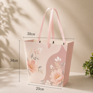 Sac cadeau en papier ivoire biodégradable Flower Studio EcoRev avec poignées en ruban, côtés à soufflets de luxe, pour fleurs, artisanat, réutilisable - Product Image 5