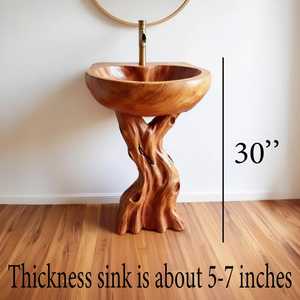Solid wood bathroom vanity with sink pedestal handmade carved wash basin bathroom organizer decoration - Product Image 6
