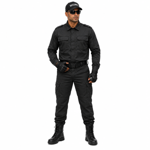 Ensemble uniforme de sécurité en gros : chemise à manches longues boutonnée et pantalon cargo, couleur unie, uniforme de travail personnalisé pour agents de sécurité - Product Image 1