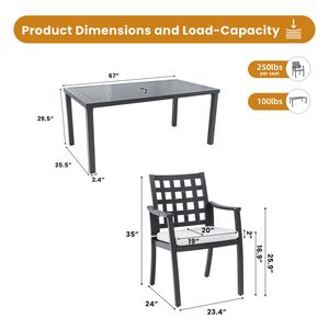 Moderno classico 7 pezzi Patio esterno da pranzo tavolo rettangolare sei sedie stazionarie in alluminio brace nero finitura giardino - Product Image 6