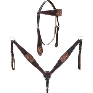 Conjunto de cabezada, pechopetral y riendas de cuero trenzado estilo western para equipo de caballo, para equitación de sendero y ranchera - Product Image 4
