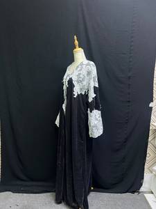 Promotion Abaya Modeste Turque de Dubaï, Longue, Anti-plis, à Col en V, à Manches Longues, Ornée de Perles, de Paillettes et de Motifs Floraux, pour Soirée Musulmane - Product Image 5