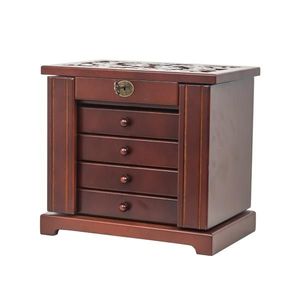 Large Brown Wooden <b>Storage</b> <b>Box</b> 5-Layer Jewelry Organizer with 4 <b>Drawers</b> - Product Image 2