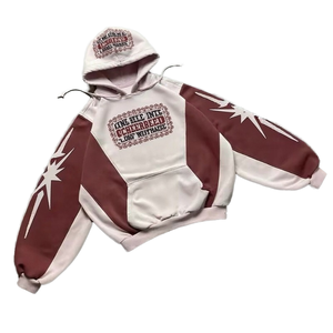 Sweat à capuche pour homme, coupe oversize, grammage lourd, 100% Coton, style Rétro Goth, avec impression en relief, patchwork et motifs graphiques streetwear - Product Image 2
