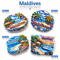Aimant de réfrigérateur 3D en polyrésine peint UV, souvenirs de plage des Maldives tropicales, pour les boutiques de cadeaux des stations balnéaires, vente en gros