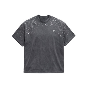 T-shirt Homme Tendance Délavé à l'Acide avec Strass, Coupe Oversize, Coton Épais, Style Vintage Streetwear Décontracté Gris – Fournisseur en Gros - Product Image 2