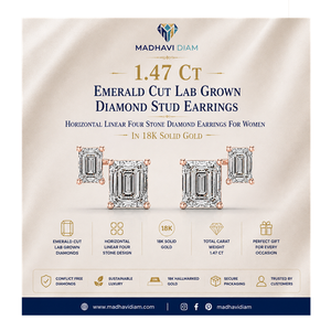 Élégantes boucles d'oreilles à quatre pierres en diamant de laboratoire taille émeraude de 1,47 carat pour femmes en or 18 carats - Product Image 1