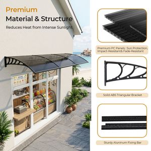 Tettoia per Finestre 40x120 Pollici con Protezione UV da Pioggia e Neve, con Scarico per Porte d'Ingresso, Verande e Accessori per Finestre Esterne - Product Image 5