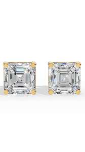 Boucles d'oreilles clous solitaires classiques taille Asscher en or 10K, bijoux fins de luxe pour mariée, fournisseur en gros - Product Image 3