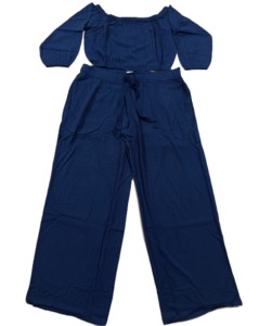 Ensemble deux pièces pour femmes, haut à col rond à manches longues, pantalon ample à jambes larges, séchage rapide, motif uni, style décontracté, coupe régulière - Product Image 2