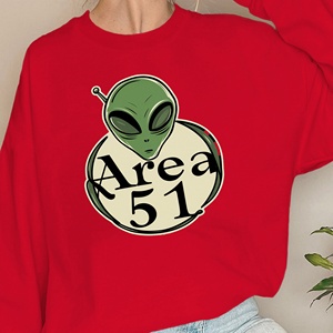 Sudaderas con estampado de cabeza alienígena Area 51 para mujer Tela de punto informal - Product Image 4