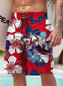 Pantalones cortos informales para hombre, estampado de palmeras, cintura elástica con cordón, playa tropical, vacaciones de verano, camiseta blanca colorida, camiseta de verano para hombre - Product Image 5