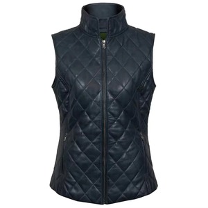 Chaleco de Cuero Genuino Negro para Mujer, Estilo Motero, Venta al Por Mayor, Proveedor de Fábrica OEM - Product Image 1