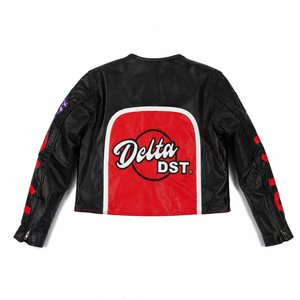 Delta | Sigma |   Chaqueta de cuero para mujer Theta Sorority, estilo motociclista, con cremallera frontal, para carreras, abrigo de motociclista, ropa exterior - Product Image 3