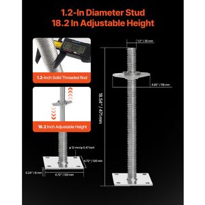 Piedini di Livellamento Regolabili (4 Pezzi) - Altezza Regolabile 46,2 cm - Capacità di Carico Totale 1500 kg - Componenti per Ponteggi e Scale - Product Image 2