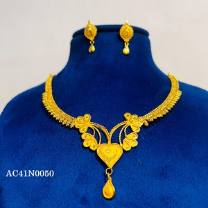 Conjunto de Collar y Aretes con Cuentas de Latón Chapado en Oro de 22K, Diseño de Corazón, Sin Níquel, Sin Plomo, Joyería Clásica para Mujer para Bodas - Product Image 4