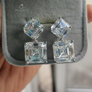 Asscher Cut Diamond Drop <b>Earrings</b> in Solid White <b>Gold</b> Lab Grown Diamond <b>Dangle</b> <b>Earrings</b> Fine Elegant Jewelry Gift for Women - Product Image 1