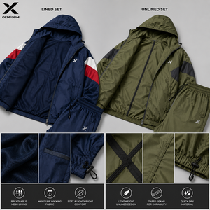 Ensemble coupe-vent X Sports City pour homme, tricoté, doublé ou non, respirant, décontracté, pour l'automne, en polyester, avec veste zippée intégrale et pantalon de jogging - Product Image 5