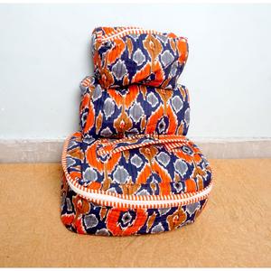 Hand Block Printed cotton Quilted vanity set With Zip Closure Floral Printed Cotton Fabric Bag for Women Cosmetic Bag Set - Product Image 3