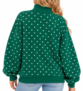 OEM <b>Women's</b> <b>Christmas</b> <b>Sweatshirt</b> Oversized Mock Neck Green JOY Letter Applique Embroidery Cream Cotton Pullover - Product Image 3