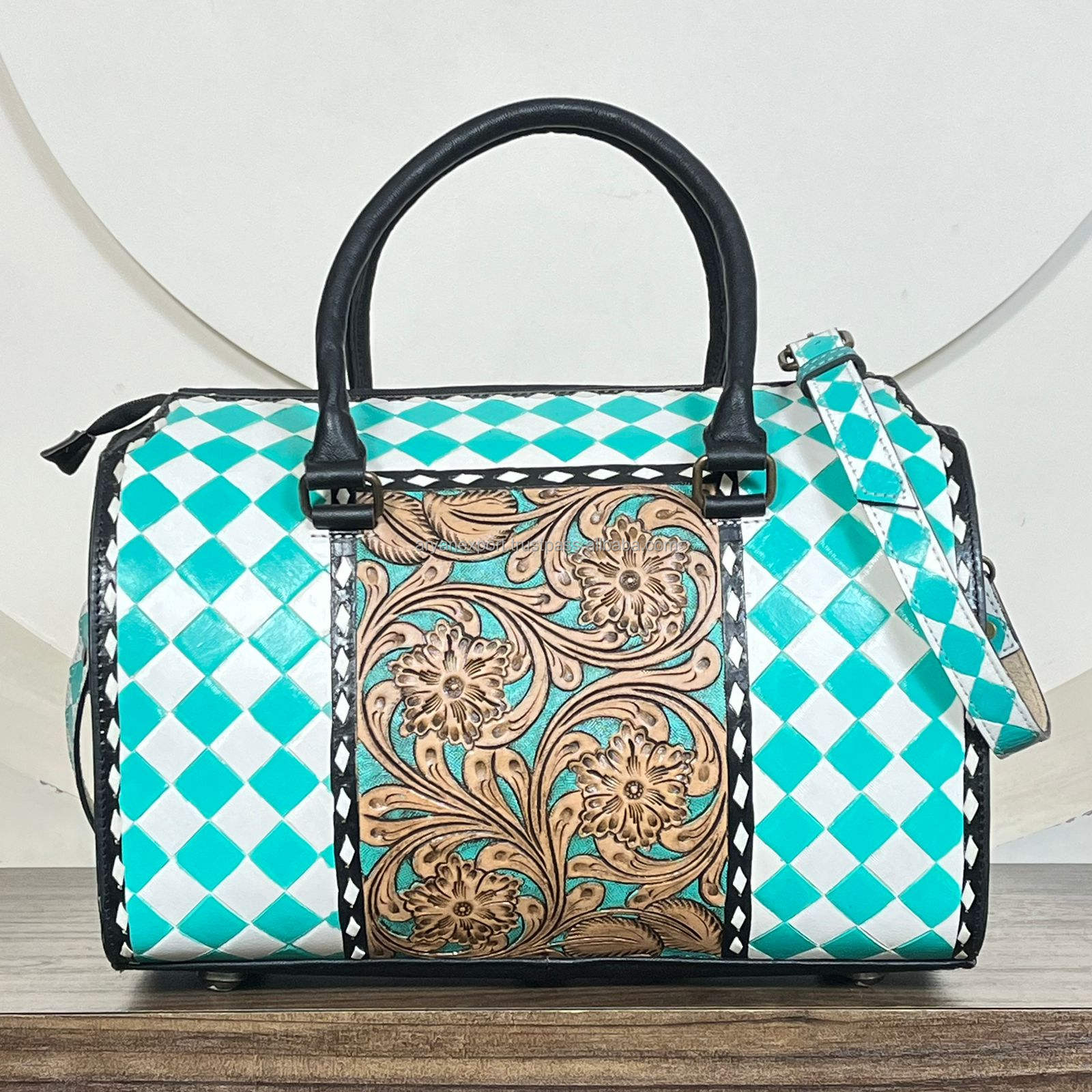 Turquoise & White Checkered